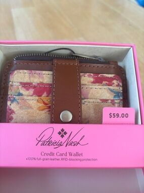 Patricia Nash Floral Leather Credit Card Wallet in Brown and Multicolor